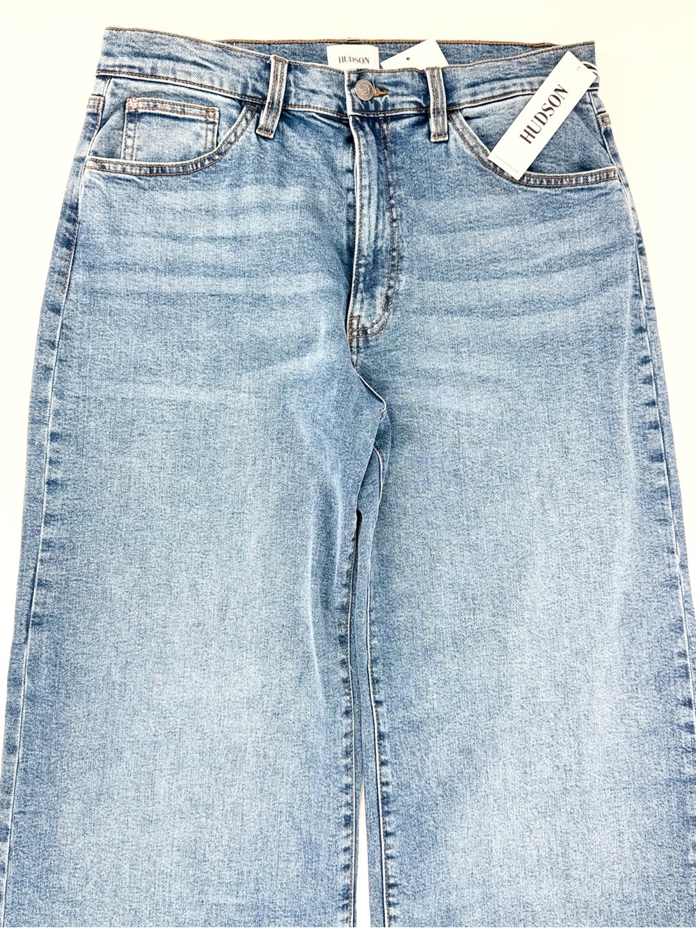 Hudson Jeans Wide Leg Cuffed Jeans in Light Blue Denim - Picture 8 of 14